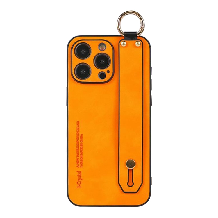 For iPhone 13 Pro Max Lambskin Wristband Holder Phone Case(Orange) - Shopkiz.com