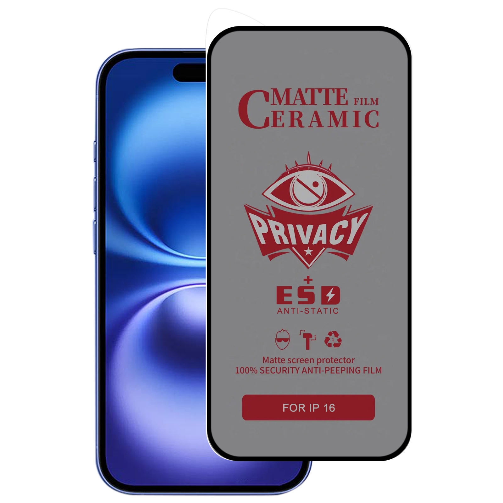 For iPhone 16 Full Coverage Frosted Privacy Ceramic Film - Shopkiz.com