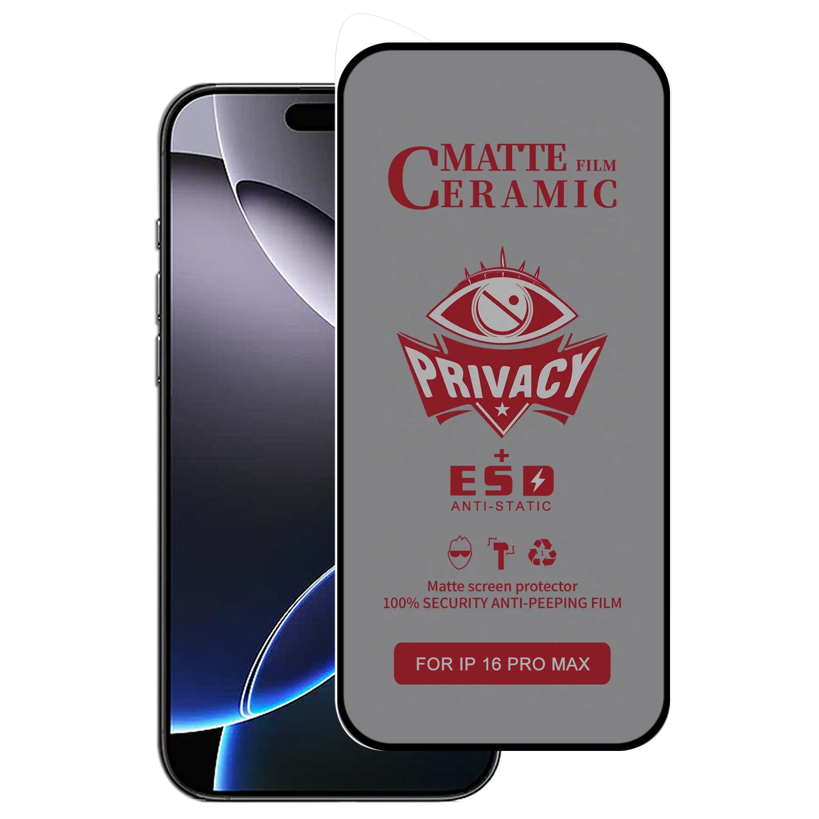 For iPhone 16 Pro Max Full Coverage Frosted Privacy Ceramic Film - Shopkiz.com