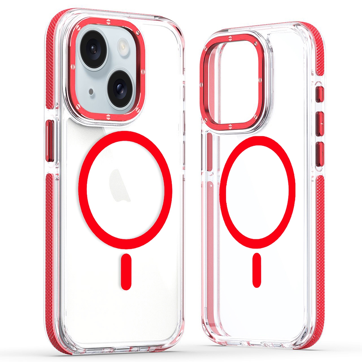 For iPhone 14 Dual-Color Clear Acrylic Hybrid TPU MagSafe Phone Case(Red) - Shopkiz.com