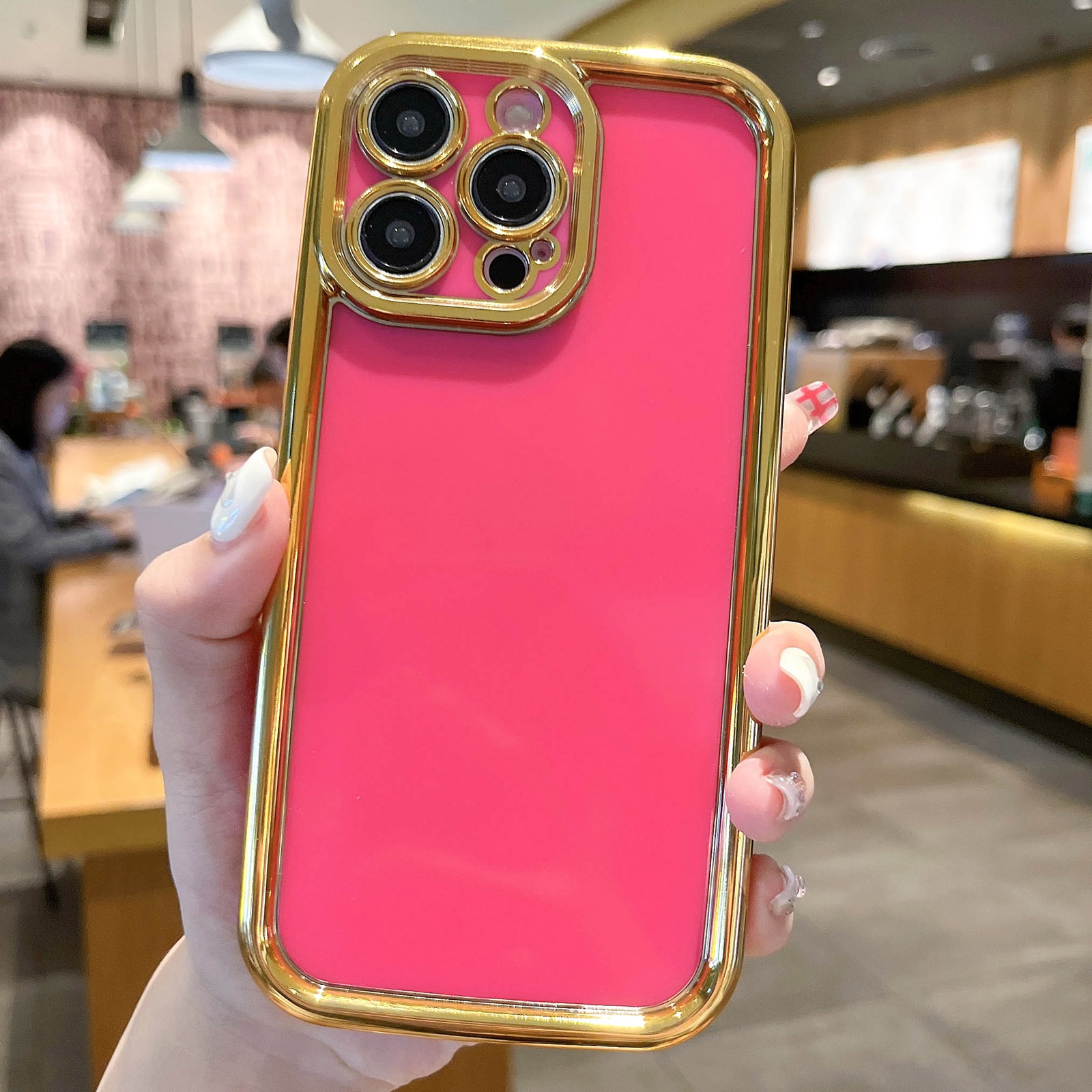 For iPhone 13 Pro Max Plating Emery PC Hybrid Silicone Phone Case(Rose Red) - Shopkiz.com