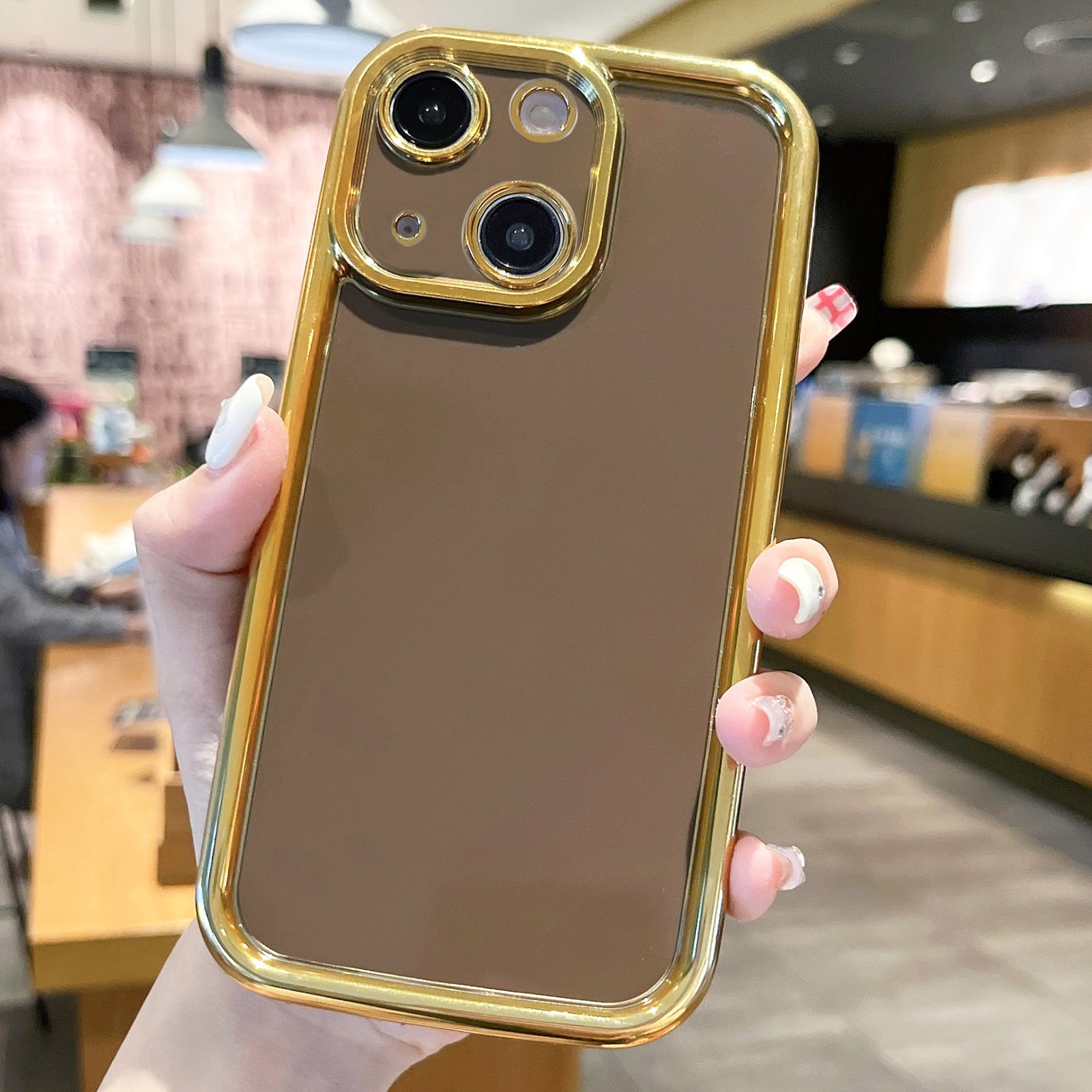 For iPhone 13 Plating Emery PC Hybrid Silicone Phone Case(Brown) - Shopkiz.com