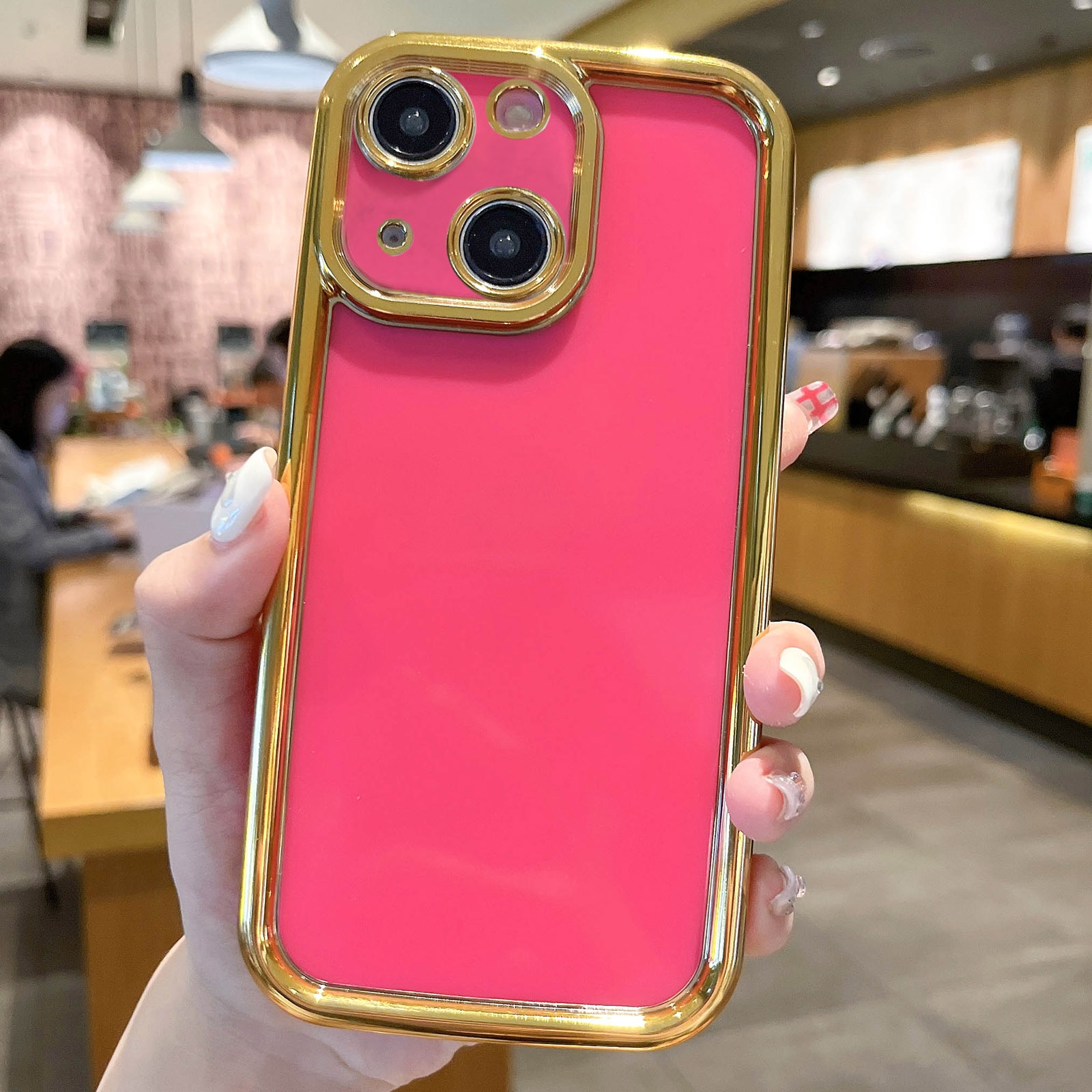 For iPhone 13 Plating Emery PC Hybrid Silicone Phone Case(Rose Red) - Shopkiz.com