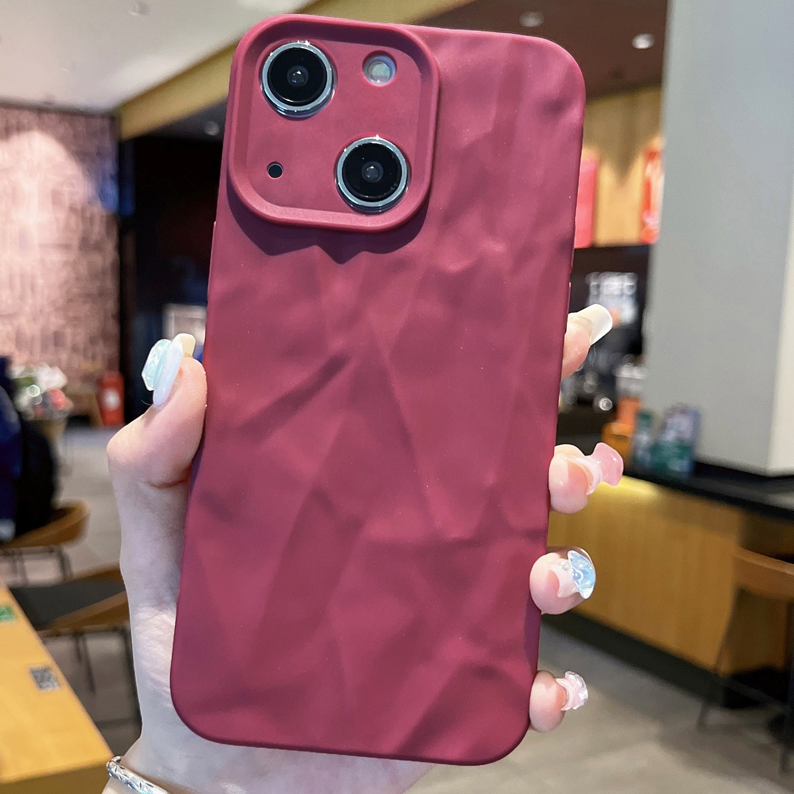 For iPhone 15 Plus Frosted Wrinkles Texture TPU Phone Case(Red) - Shopkiz.com
