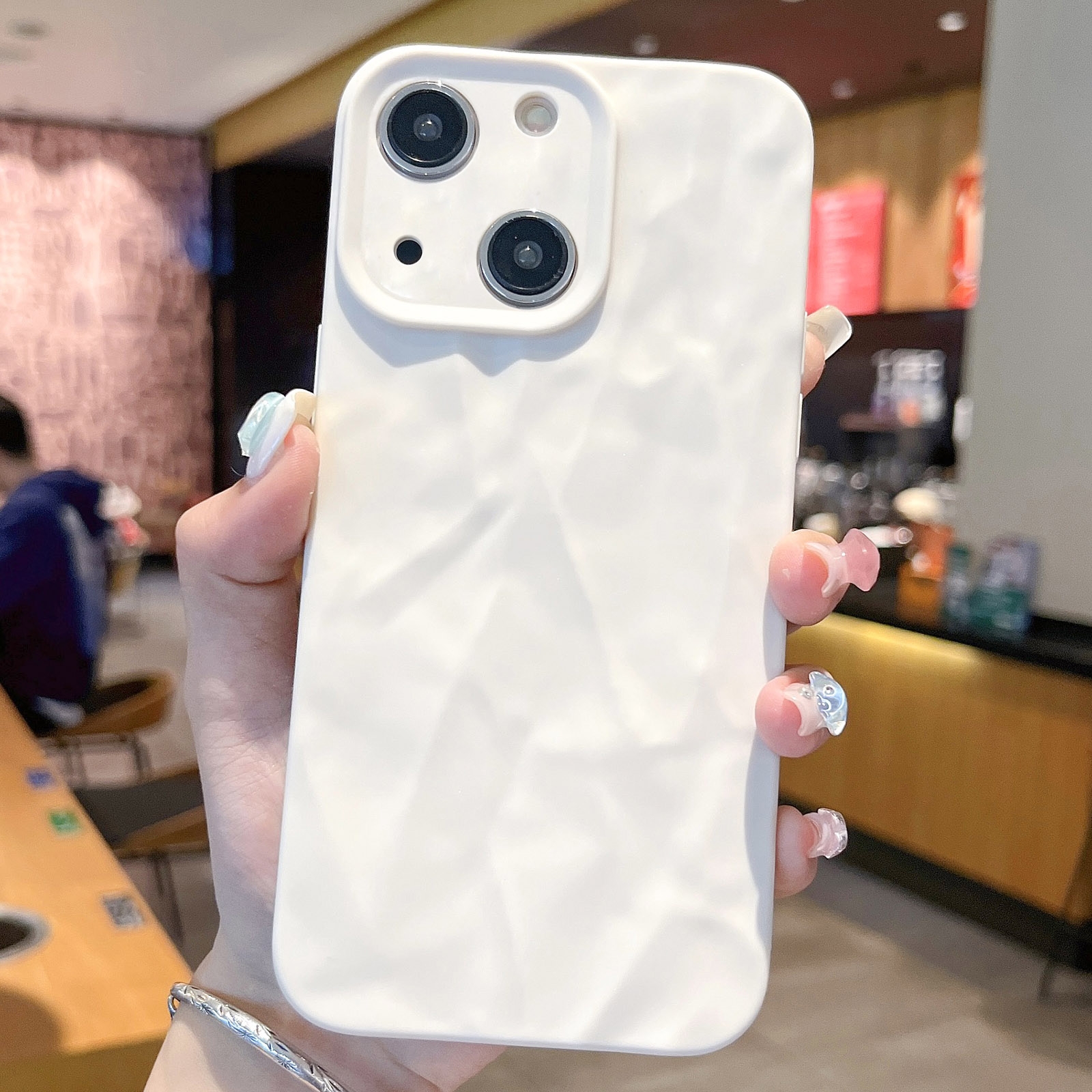 For iPhone 14 Plus Frosted Wrinkles Texture TPU Phone Case(White) - Shopkiz.com