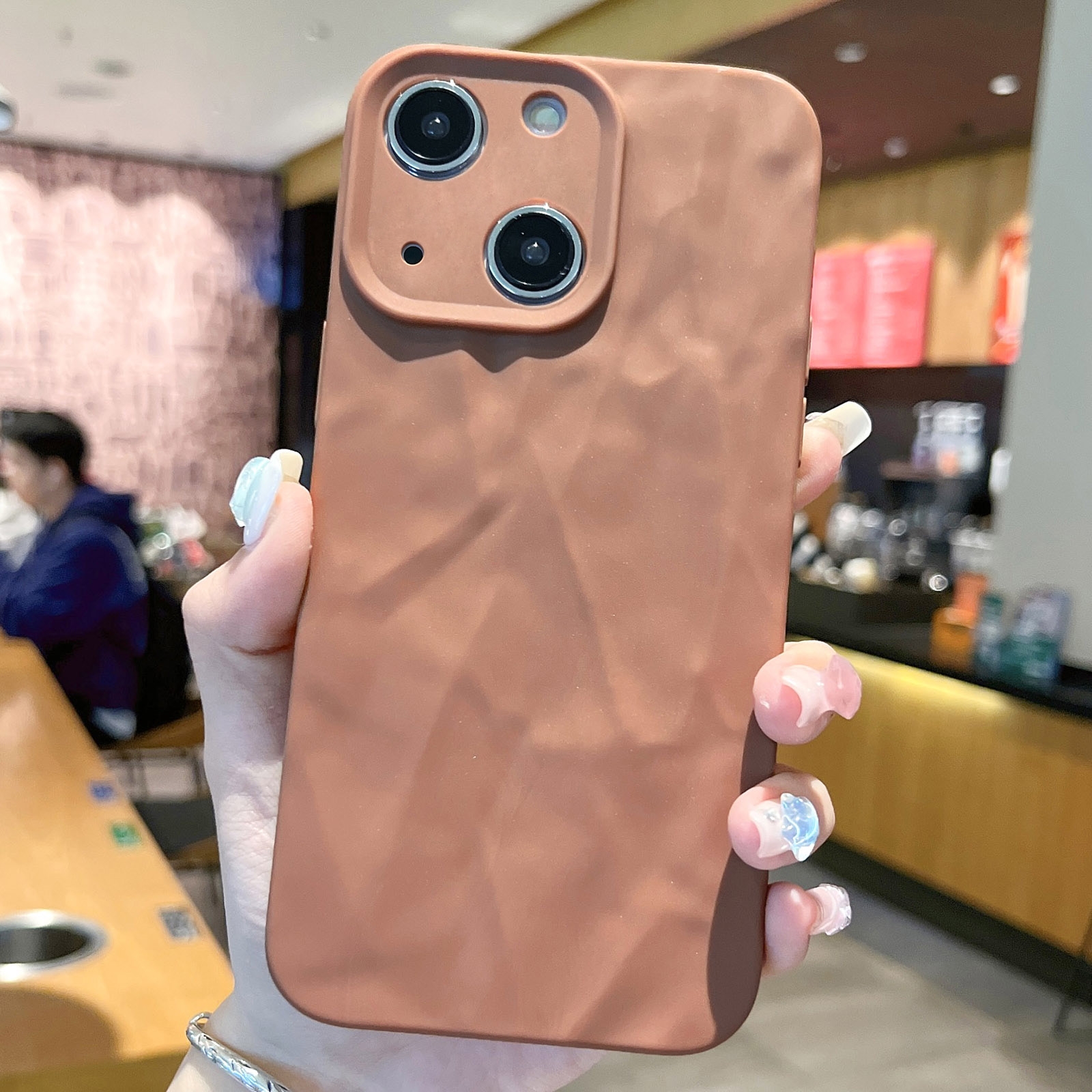 For iPhone 14 Frosted Wrinkles Texture TPU Phone Case(Brown) - Shopkiz.com