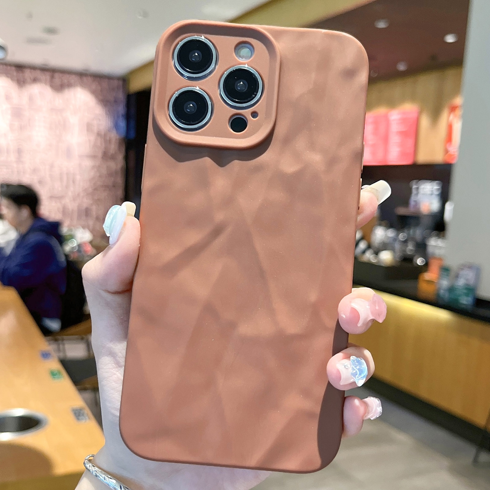 For iPhone 14 Pro Max Frosted Wrinkles Texture TPU Phone Case(Brown) - Shopkiz.com