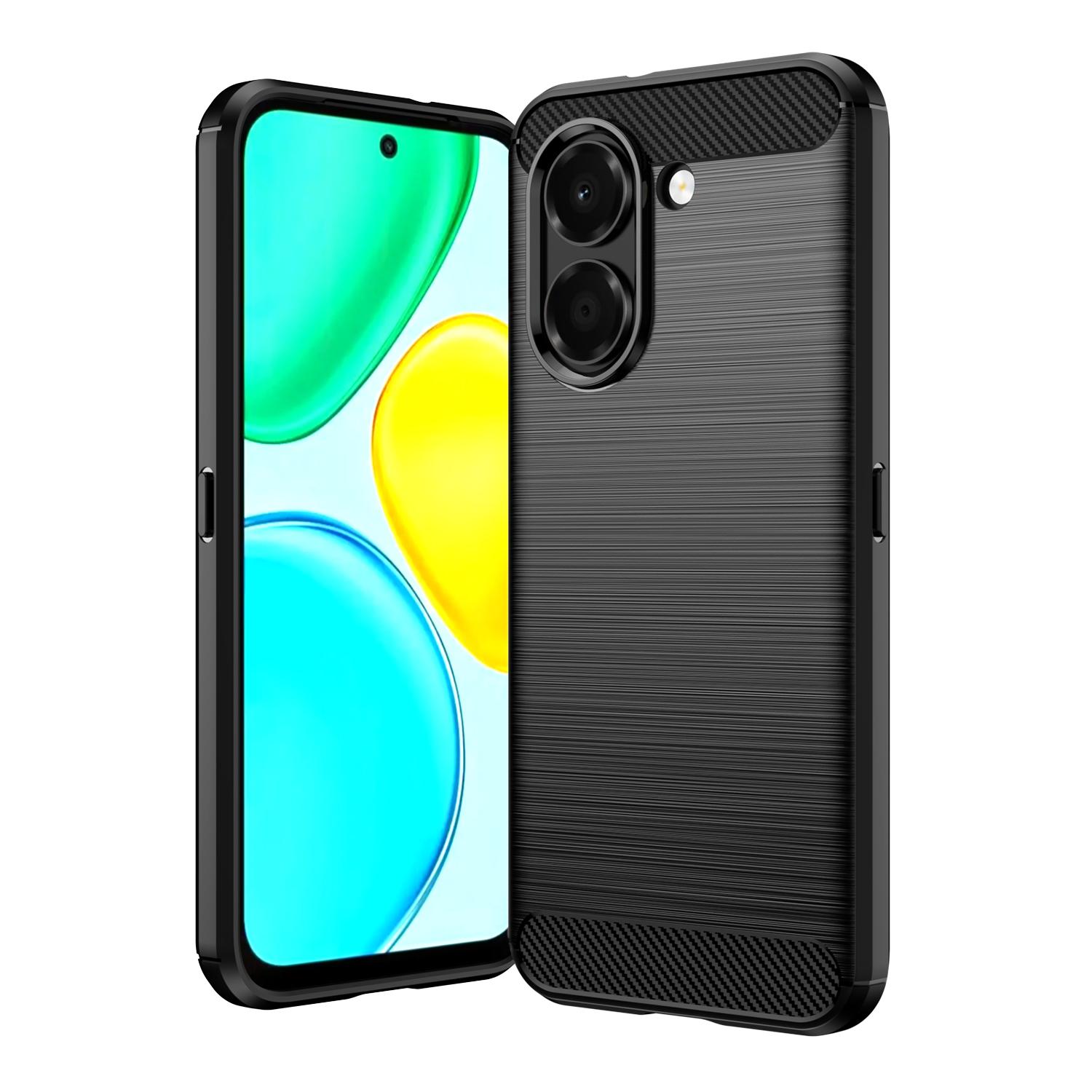 For Honor X7e 4G Carbon Fiber Brushed Texture TPU Phone Case(Black)