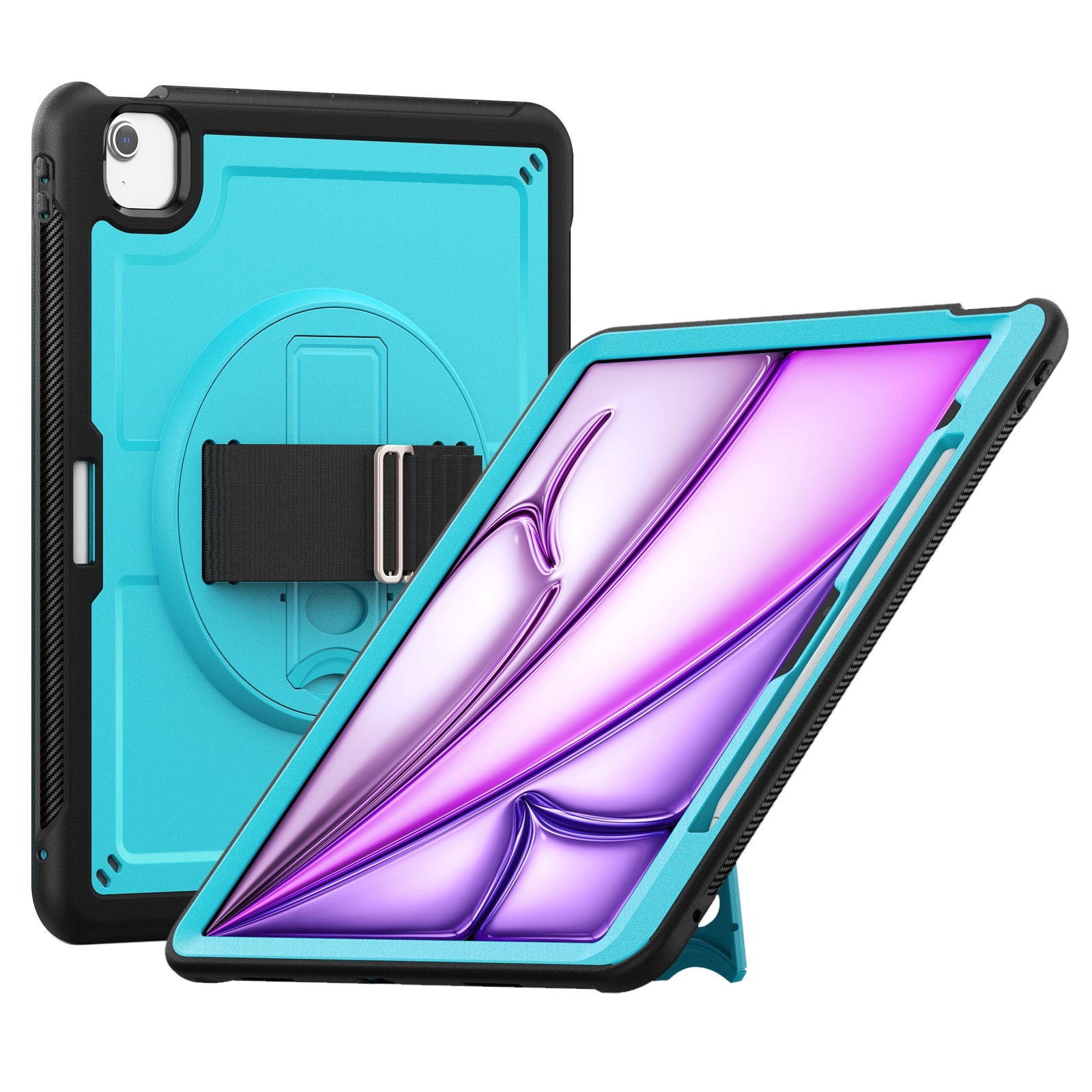 For iPad Air 13 2026 / 2025 / 2024 Honeycomb Hand Grip Turntable Stand Tablet Case(Light Blue) - Shopkiz.com