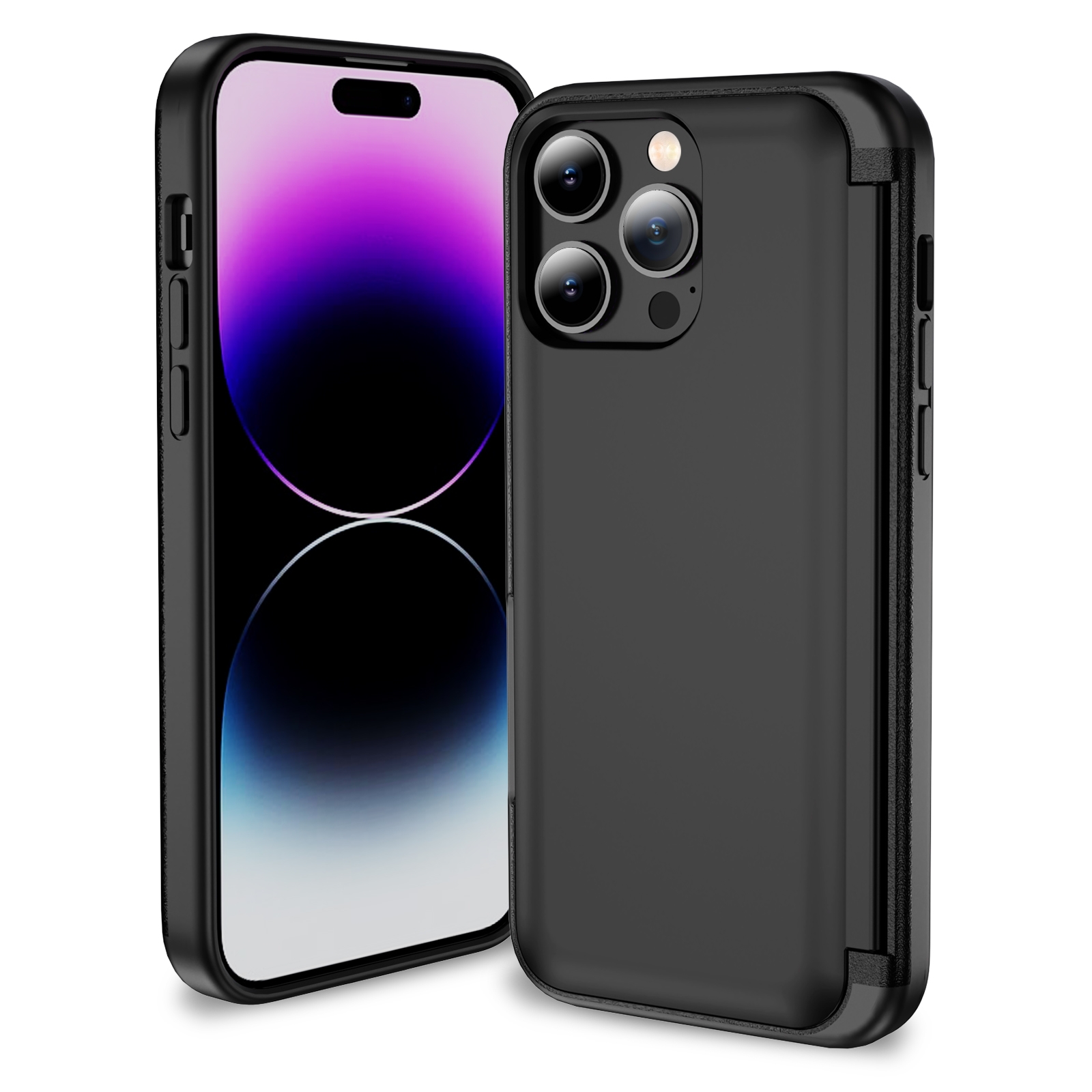 For iPhone 14 Pro 3 in 1 Flip Holder Phone Case(Black) - Shopkiz.com