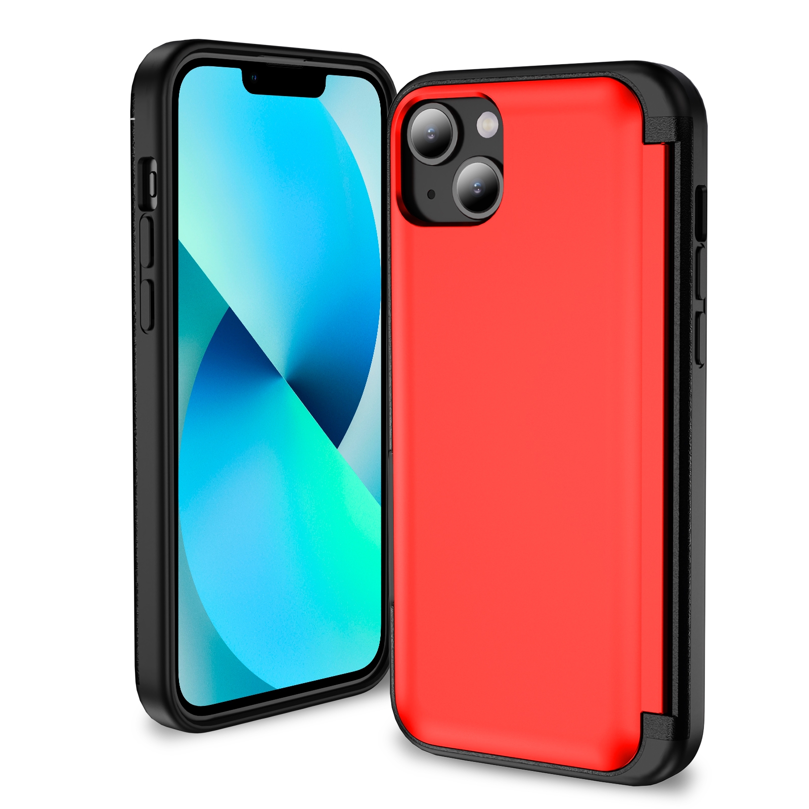 For iPhone 13 3 in 1 Flip Holder Phone Case(Red) - Shopkiz.com