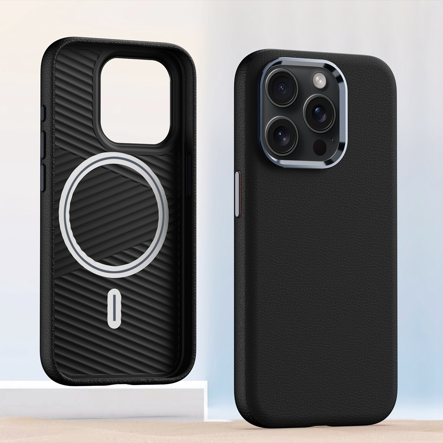For iPhone 14 Pro Metal Lens Frame Leather Magsafe Full Coverage Shockproof Phone Case(Black) - Shopkiz.com