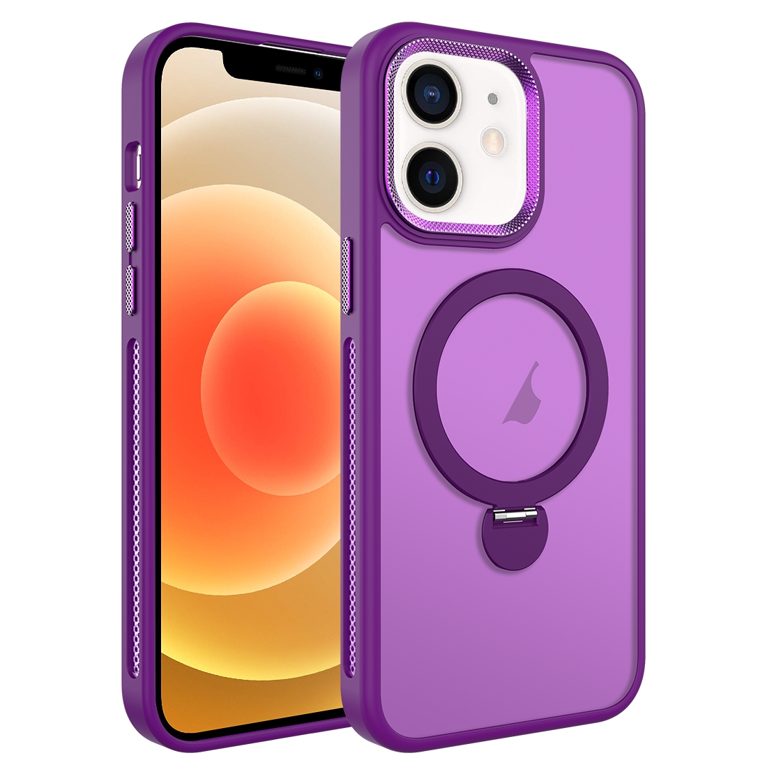 For iPhone 12 MagSafe Magnetic Holder Breathable Phone Case(Purple) - Shopkiz.com