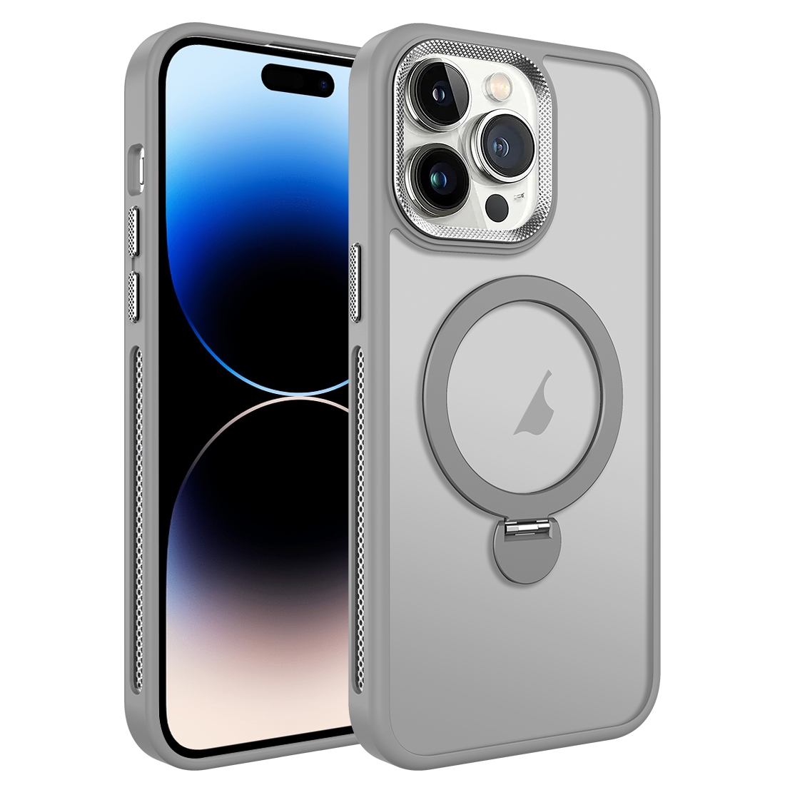 For iPhone 14 Pro Max MagSafe Magnetic Holder Breathable Phone Case(Grey) - Shopkiz.com