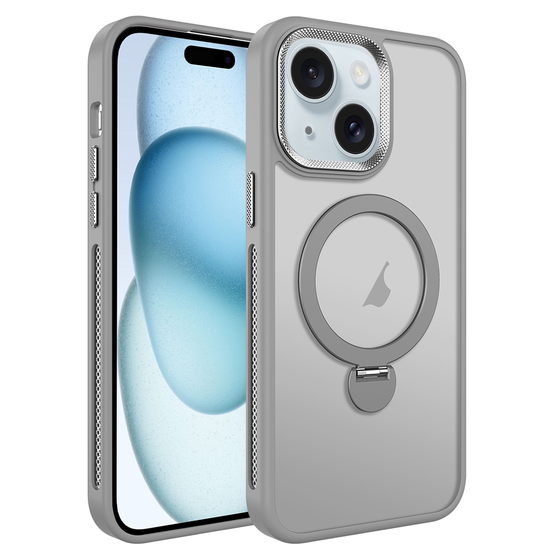 For iPhone 15 MagSafe Magnetic Holder Breathable Phone Case(Grey) - Shopkiz.com