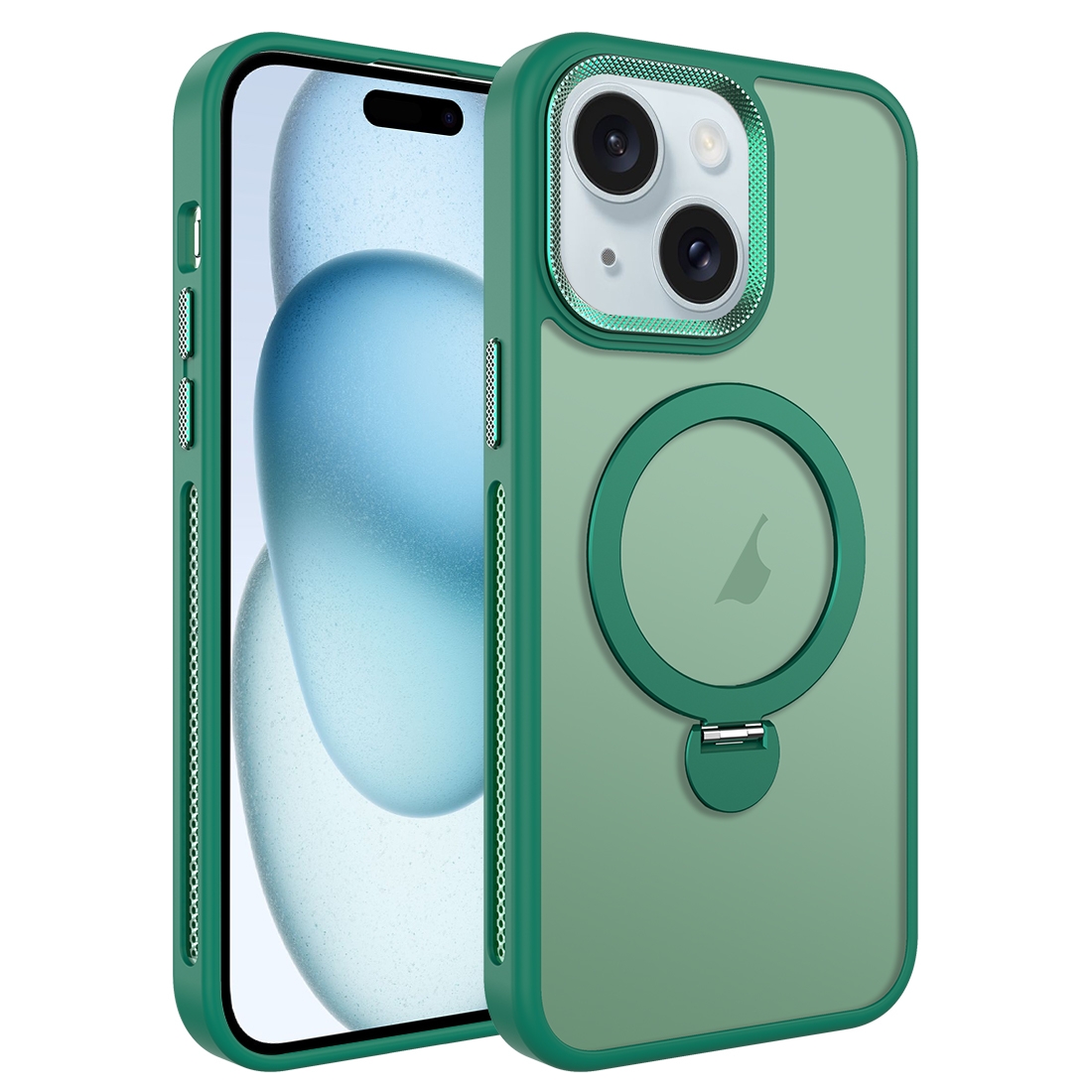 For iPhone 15 Plus MagSafe Magnetic Holder Breathable Phone Case(Green) - Shopkiz.com