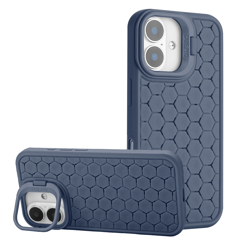 For iPhone 16 Plus Honeycomb Radiating Lens Holder Magsafe Phone Case(Blue) - Shopkiz.com