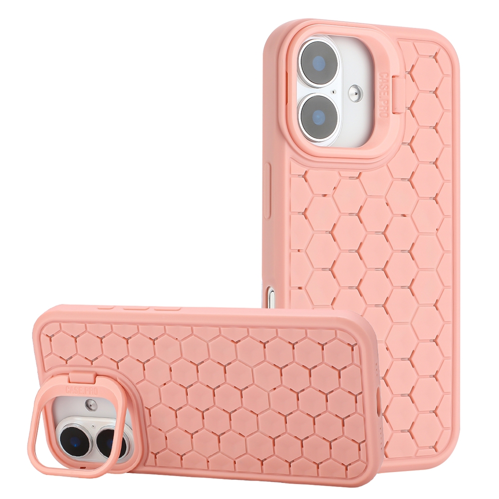 For iPhone 16 Plus Honeycomb Radiating Lens Holder Magsafe Phone Case(Pink) - Shopkiz.com