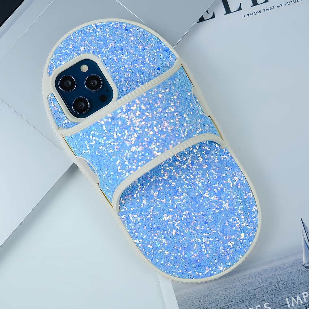For iPhone 13 Pro Creative Glitter Slipper Design TPU Shockproof Phone Case(Blue) - Shopkiz.com