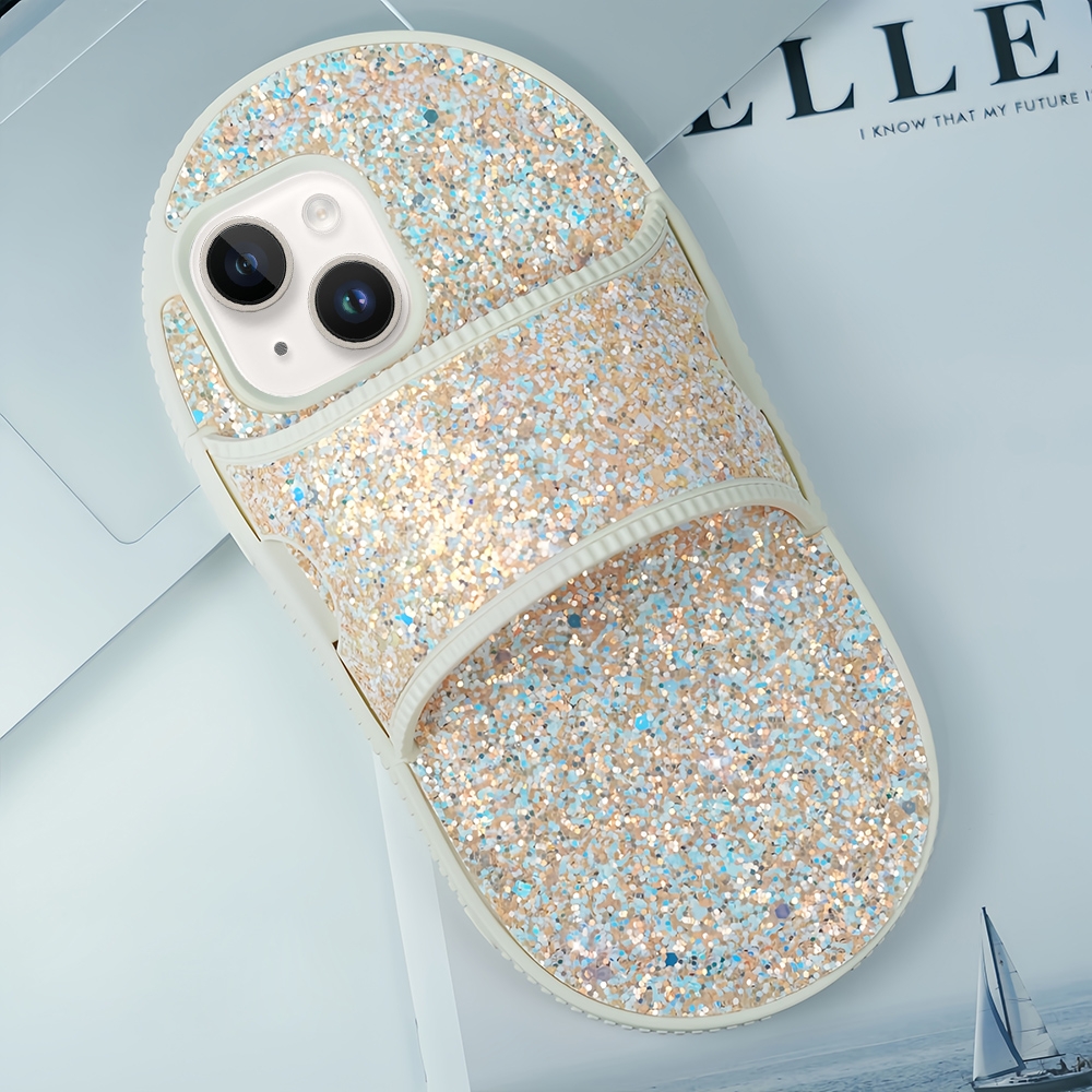 For iPhone 13 Creative Glitter Slipper Design TPU Shockproof Phone Case(Gold) - Shopkiz.com