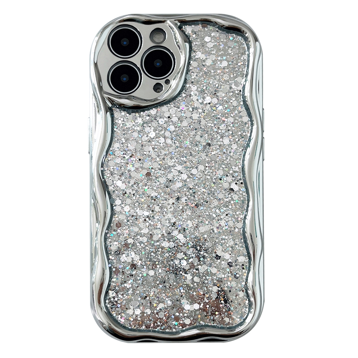 For iPhone 15 Pro Max Electroplated TPU Wavy Edge Glitter Phone Case(Silver) - Shopkiz.com