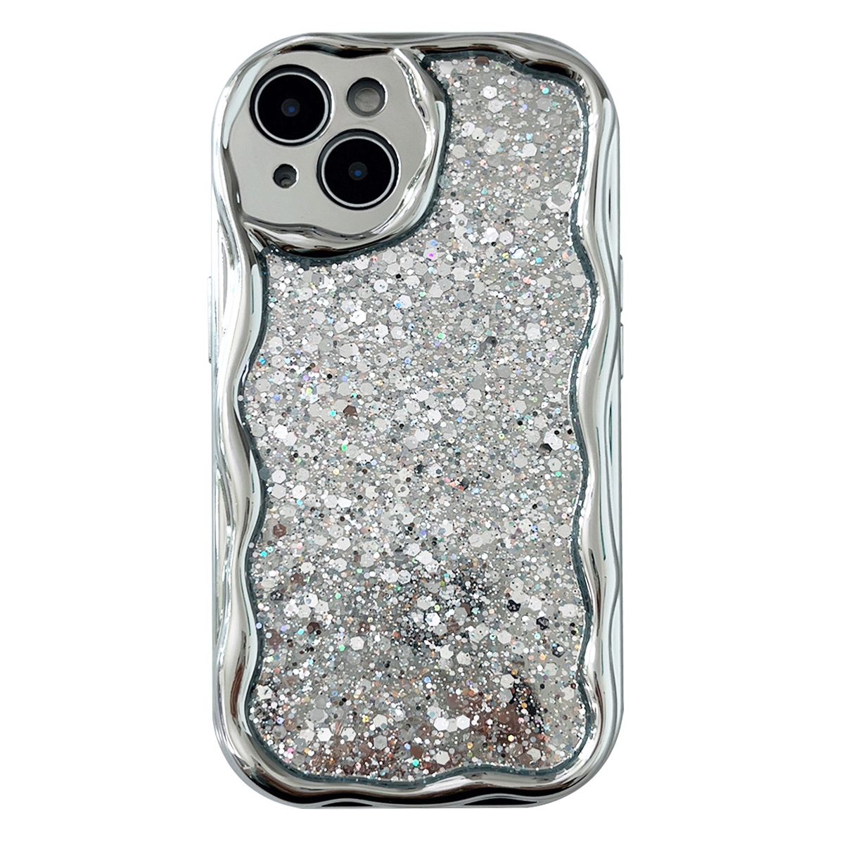 For iPhone 15 Electroplated TPU Wavy Edge Glitter Phone Case(Silver) - Shopkiz.com
