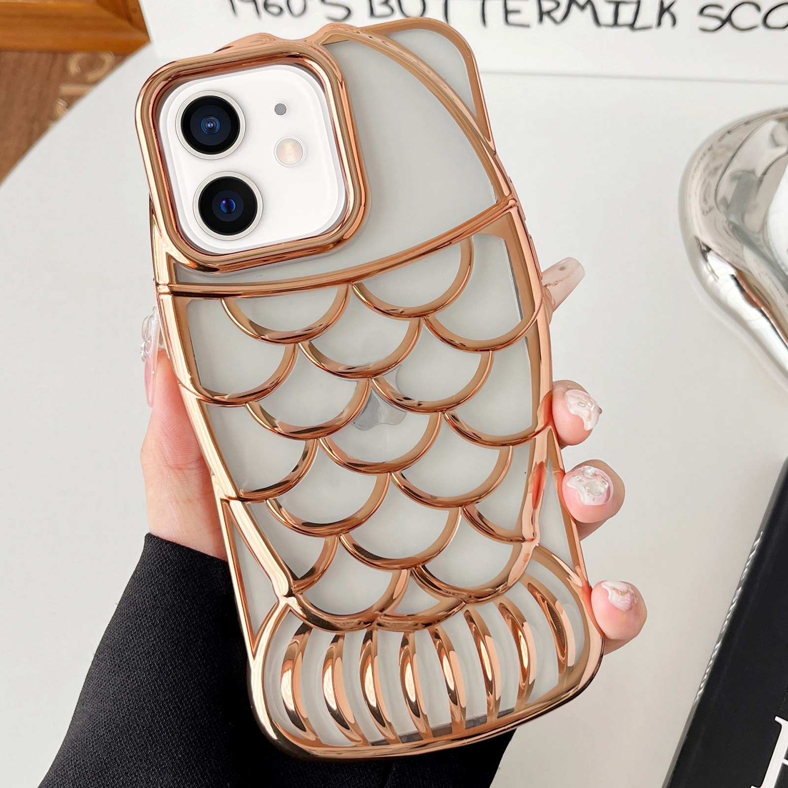 For iPhone 12 Mermaid Shape Embossed Electroplated TPU Phone Case(Gold) - Shopkiz.com