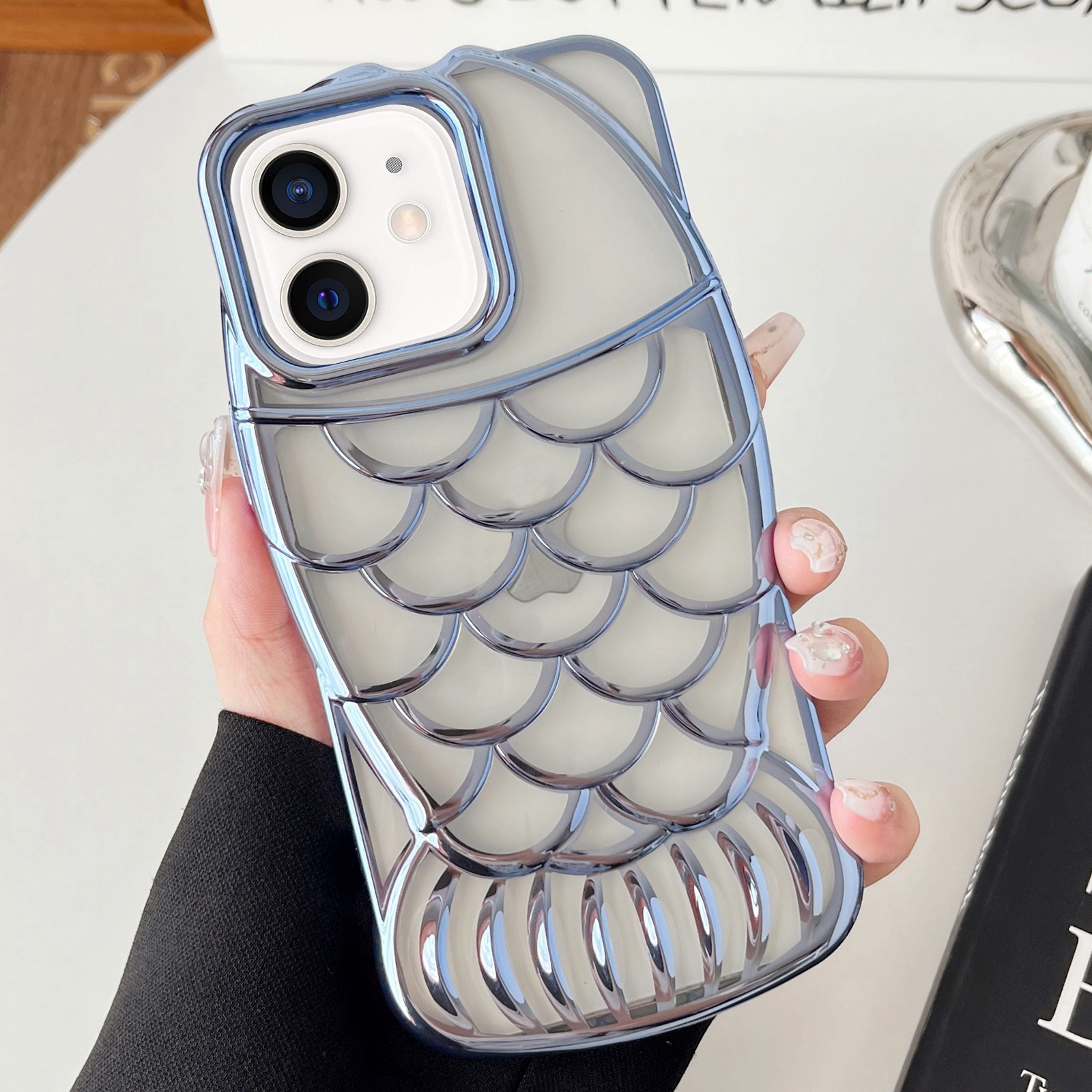 For iPhone 12 Mermaid Shape Embossed Electroplated TPU Phone Case(Blue) - Shopkiz.com