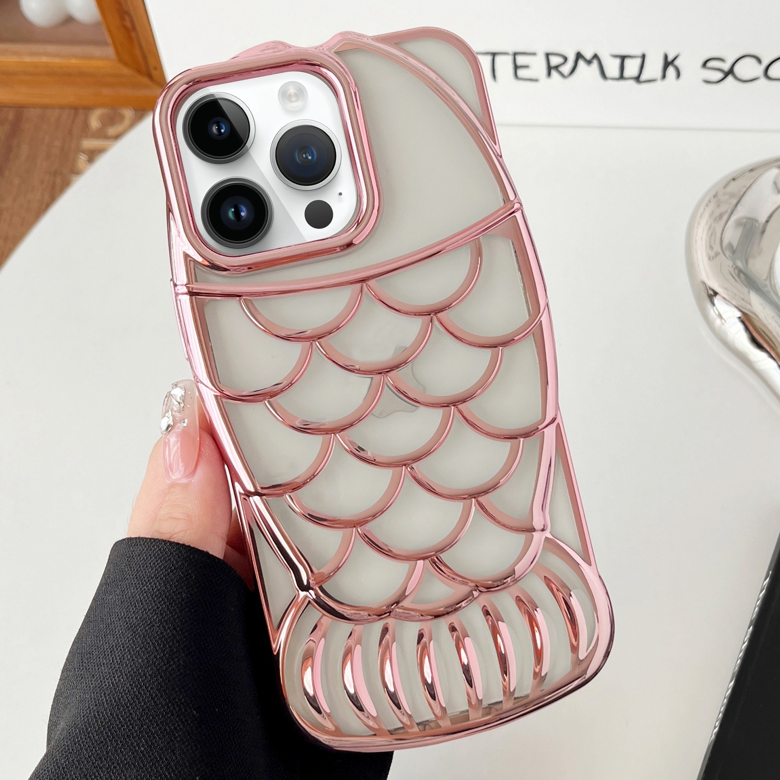 For iPhone 12 Pro Max Mermaid Shape Embossed Electroplated TPU Phone Case(Rose Gold) - Shopkiz.com