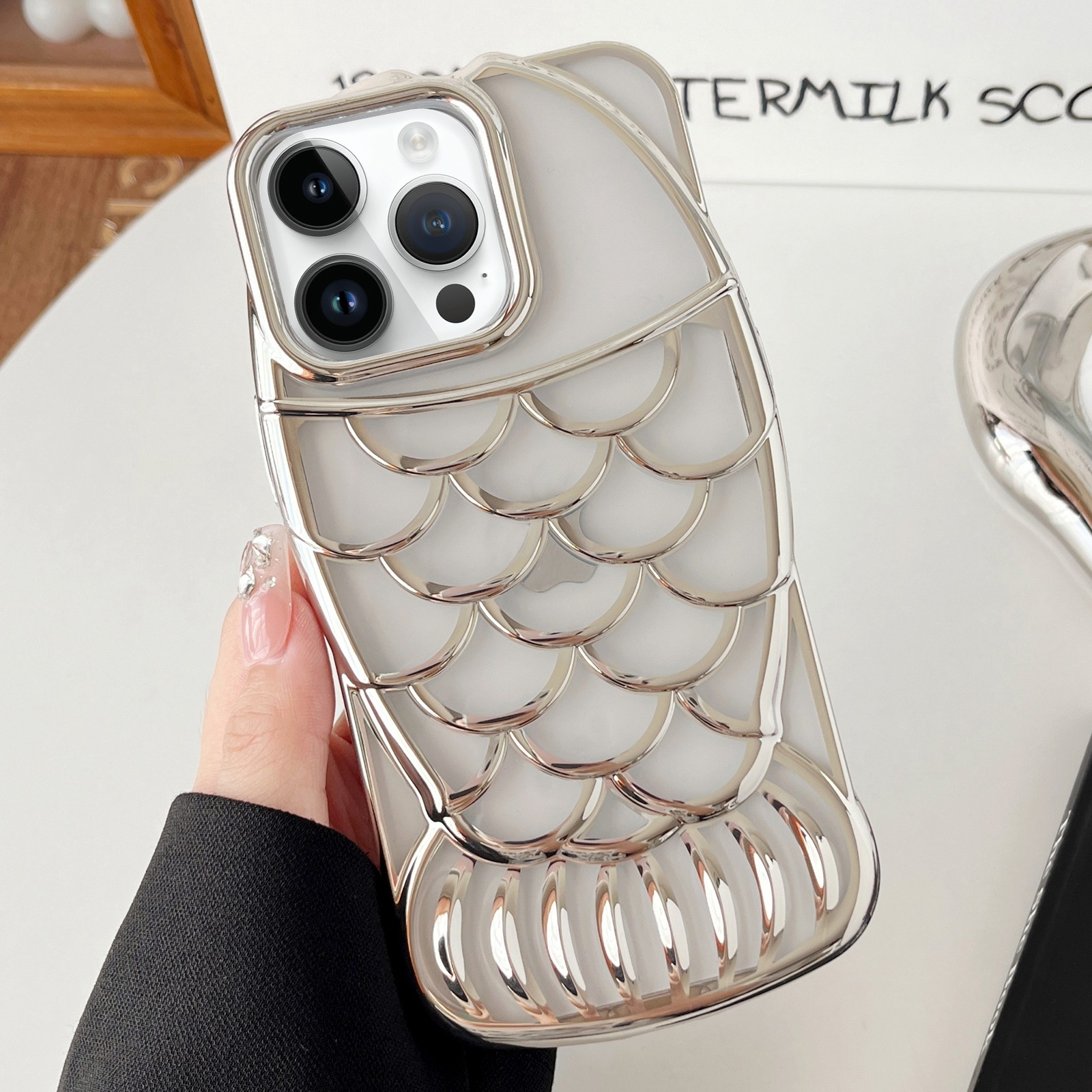 For iPhone 13 Pro Mermaid Shape Embossed Electroplated TPU Phone Case(Silver) - Shopkiz.com