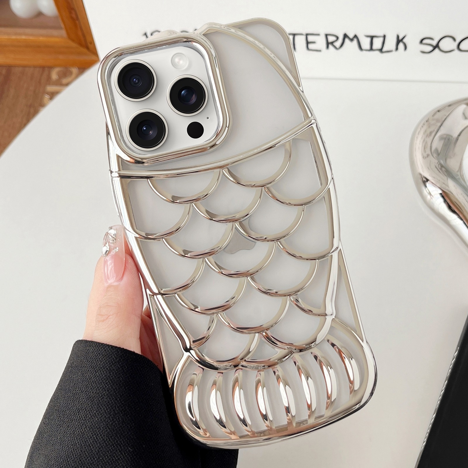 For iPhone 15 Pro Mermaid Shape Embossed Electroplated TPU Phone Case(Silver) - Shopkiz.com