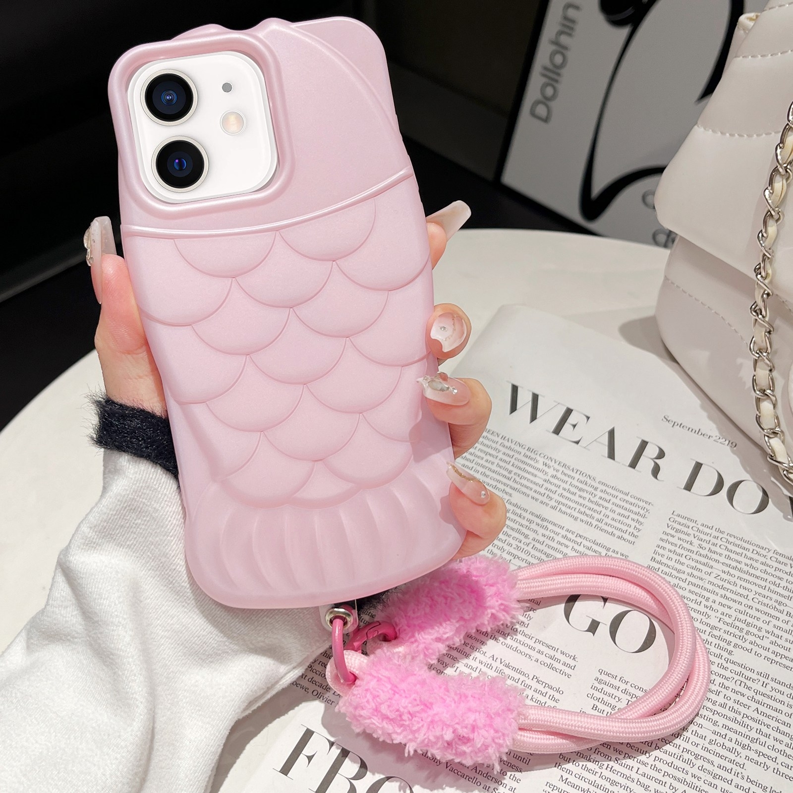 For iPhone 11 Mermaid Embossed Oil Spray TPU Phone Case with Lanyard(Pink) - Shopkiz.com