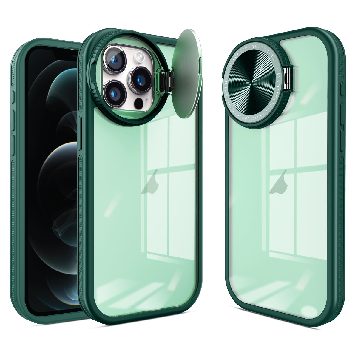 For iPhone 12 Pro Max Round Camshield TPU Hybrid PC Phone Case(Green) - Shopkiz.com