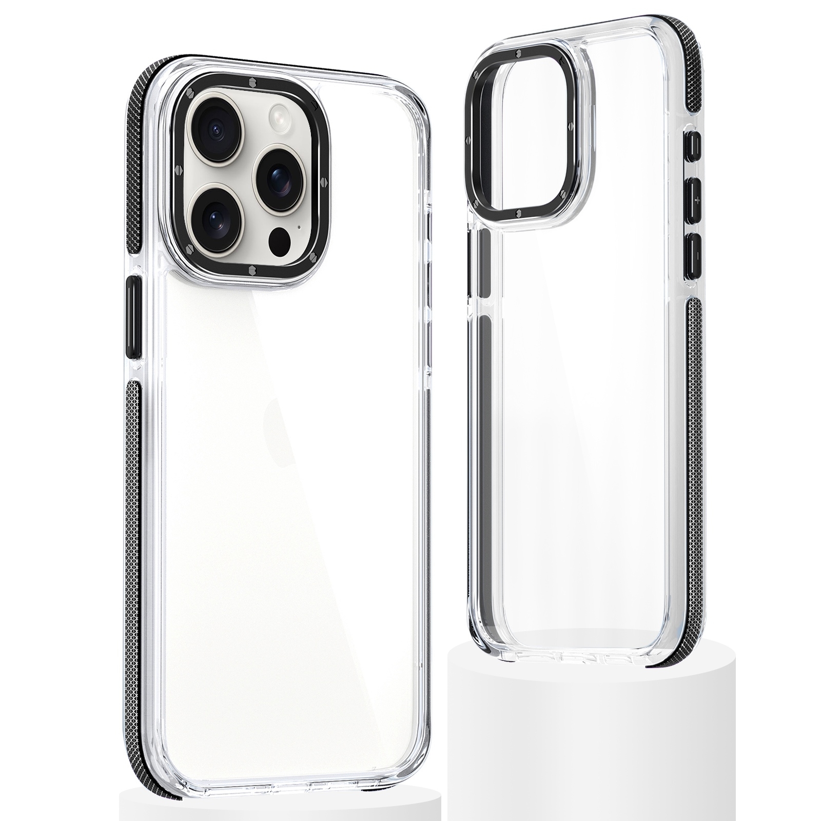 For iPhone 15 Pro Dual-Color Clear Acrylic Hybrid TPU Phone Case(Black) - Shopkiz.com