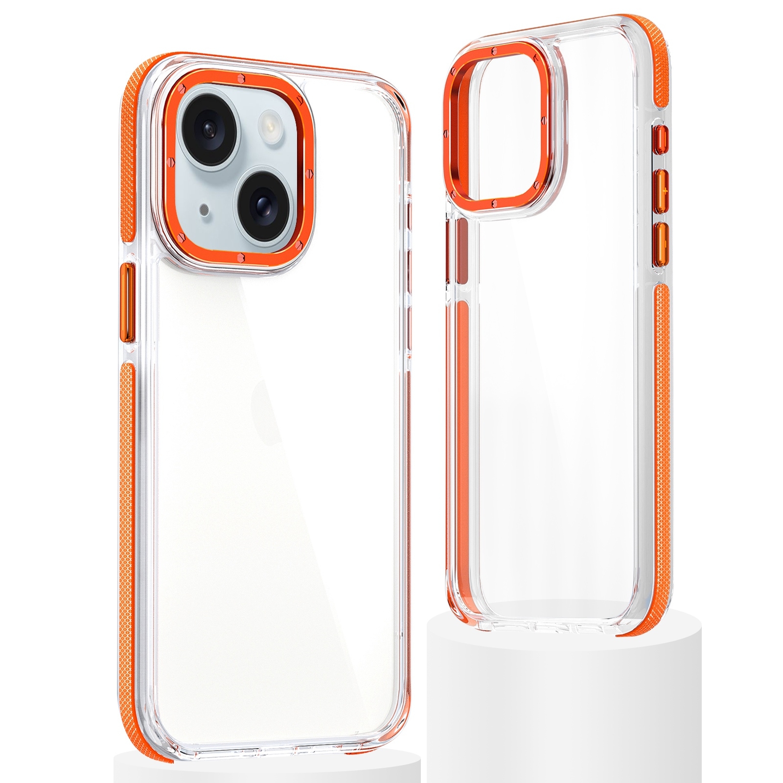 For iPhone 15 Plus Dual-Color Clear Acrylic Hybrid TPU Phone Case(Orange) - Shopkiz.com