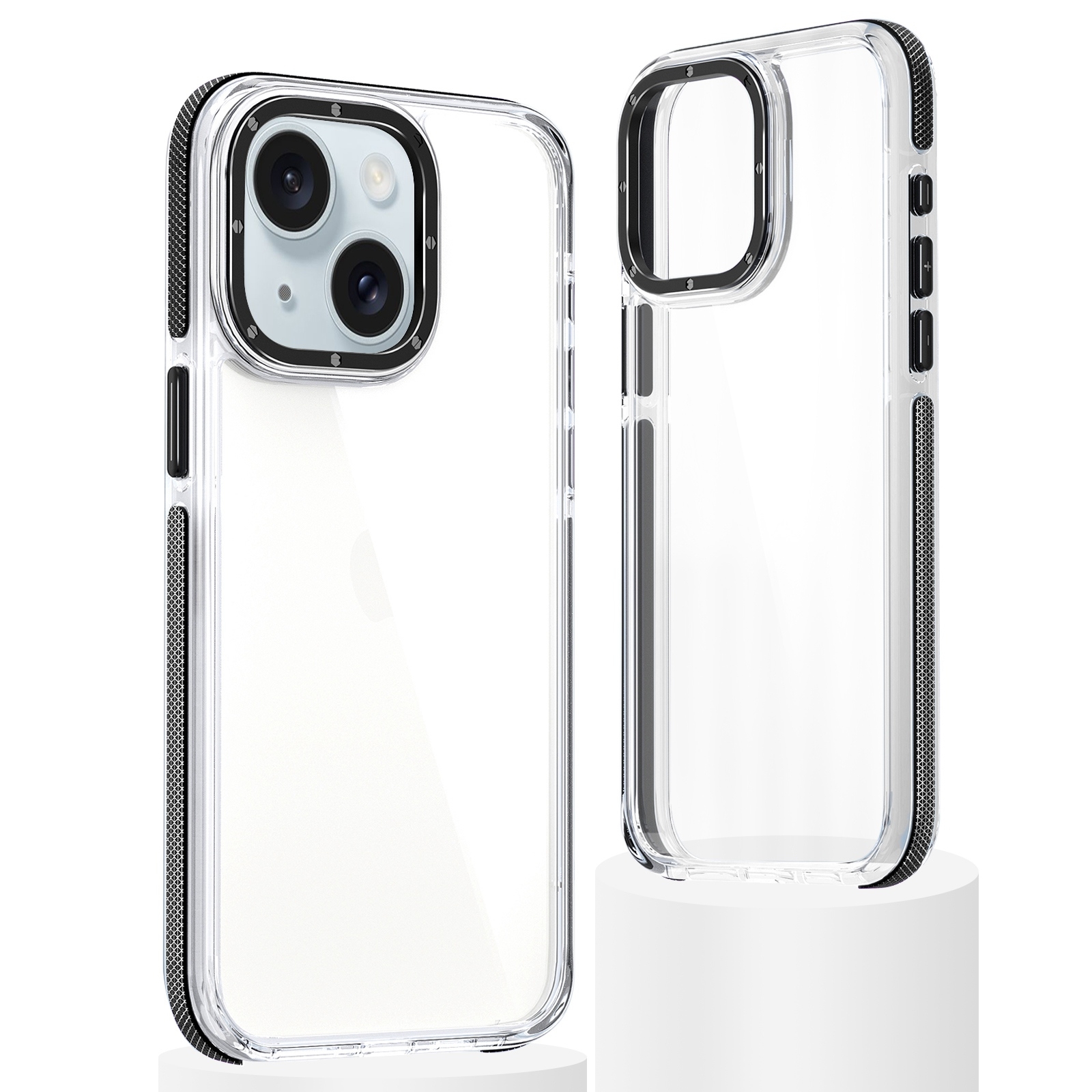 For iPhone 15 Plus Dual-Color Clear Acrylic Hybrid TPU Phone Case(Black) - Shopkiz.com