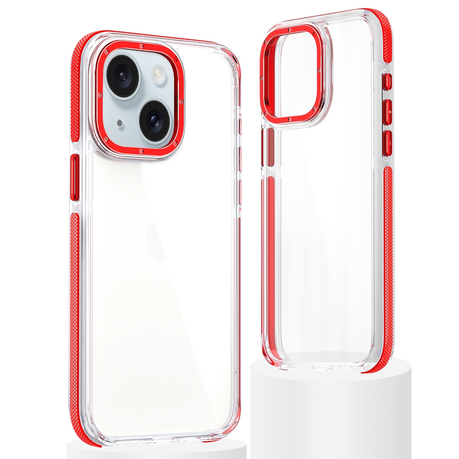 For iPhone 15 Dual-Color Clear Acrylic Hybrid TPU Phone Case(Red) - Shopkiz.com