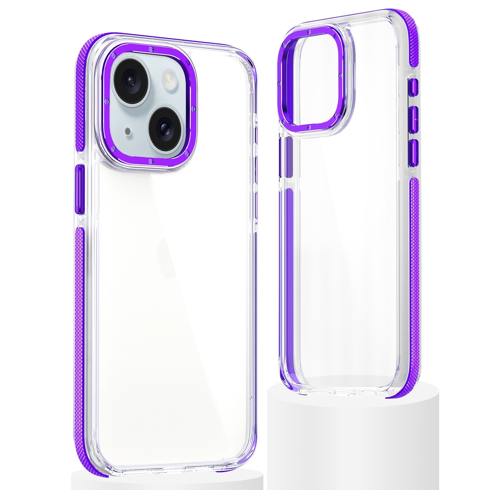 For iPhone 15 Dual-Color Clear Acrylic Hybrid TPU Phone Case(Purple) - Shopkiz.com