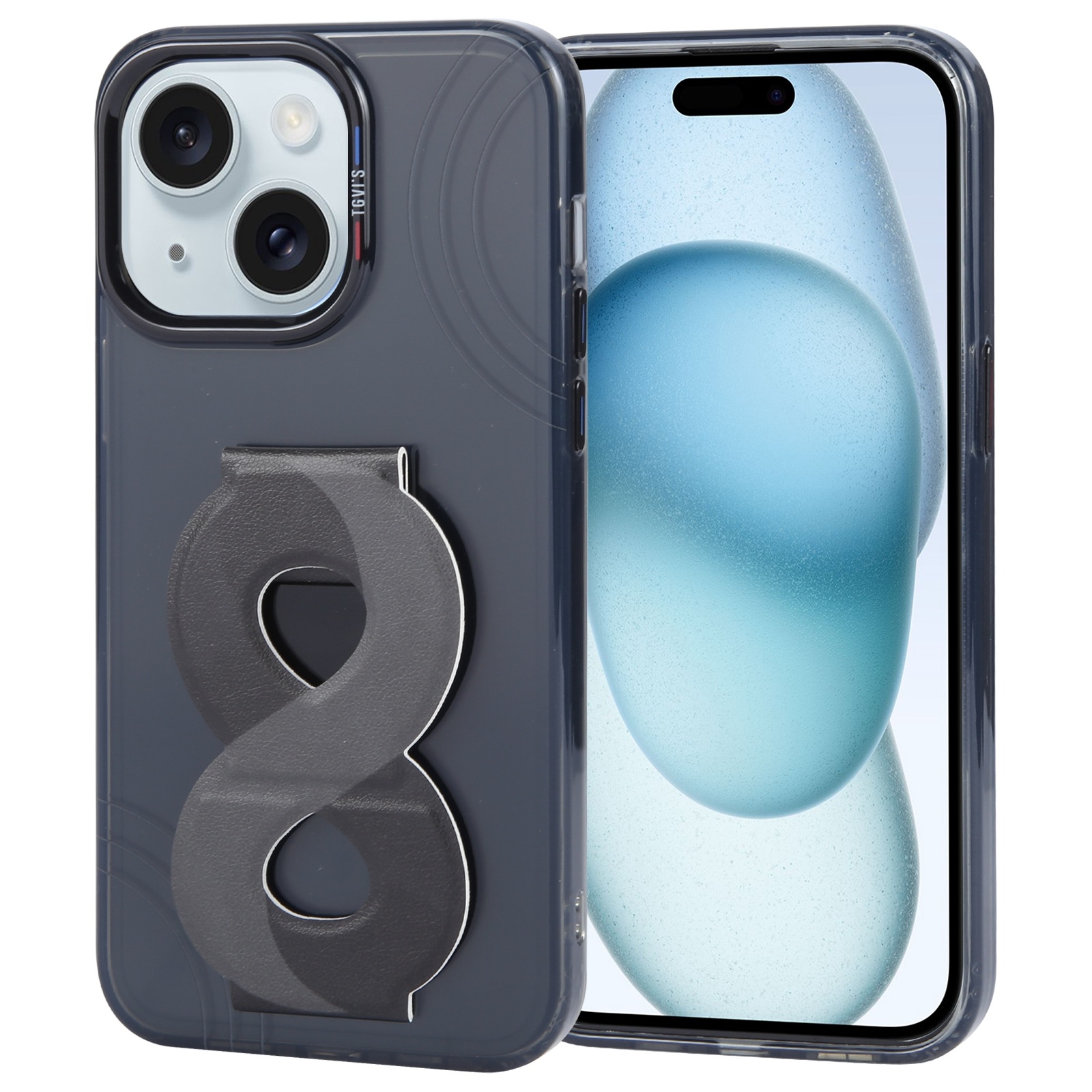 For iPhone 15 TGVIS Art Series Folding Holder Phone Case(Black) - Shopkiz.com