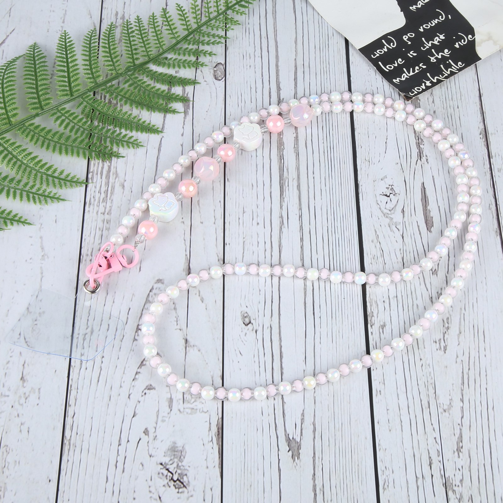 Two-color Beads Long Chain Crossbody Mobile Phone Lanyard(Pink White) - Shopkiz.com