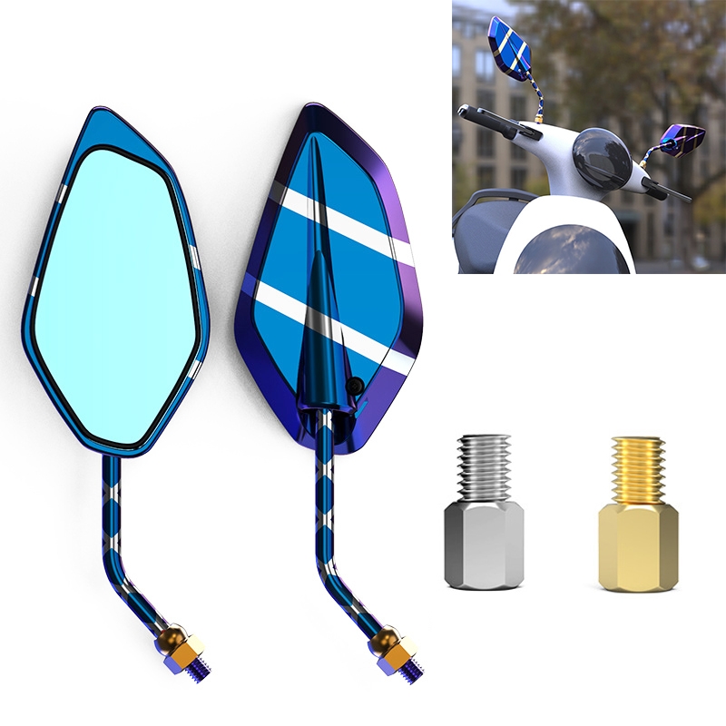 Motorcycle / Electromobile Modified Diamond-shaped Burnt Titanium Plating Rearview Mirror, Style:Twill Silver Blue - Shopkiz.com