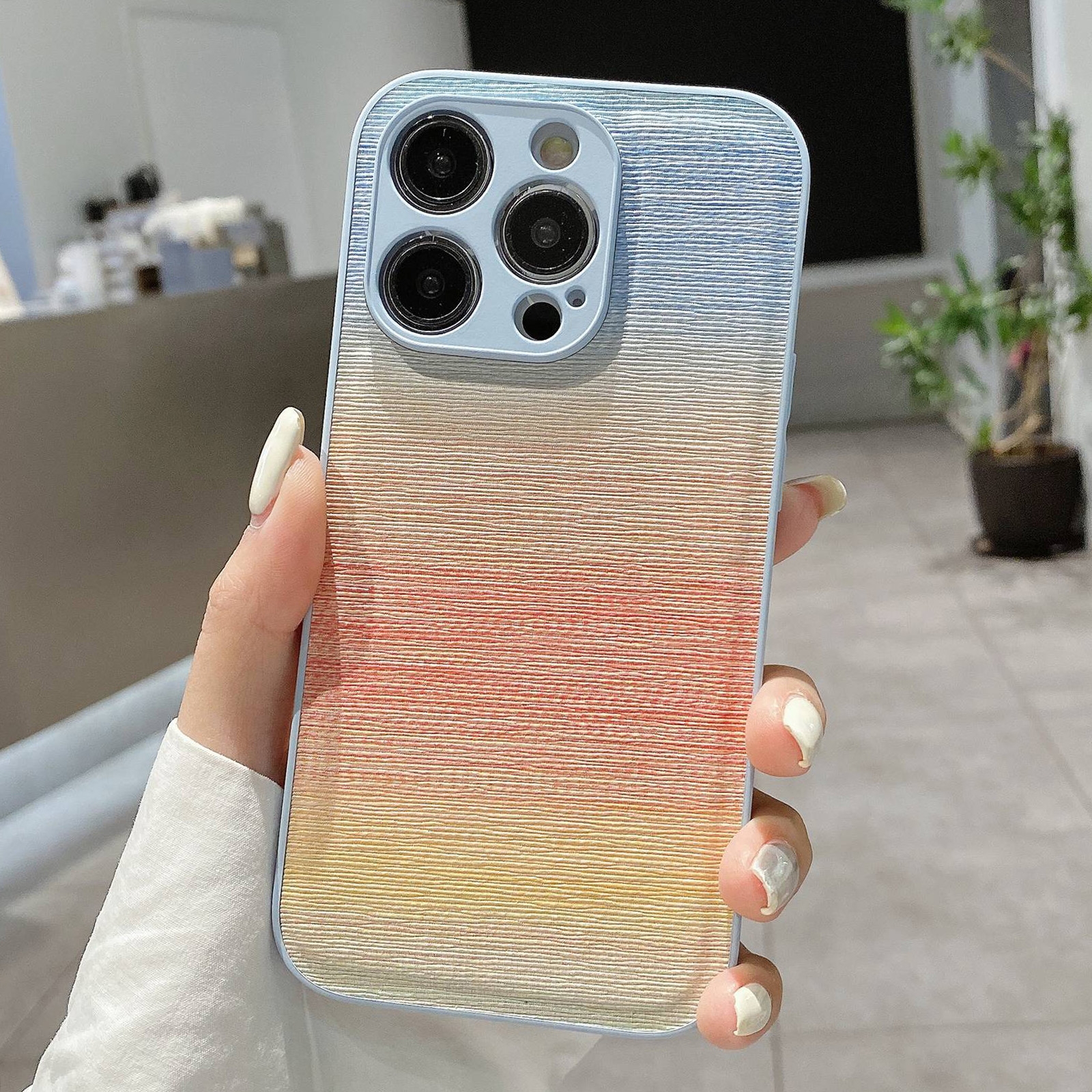 For iPhone 14 Pro Max PU Coated PC Hybrid TPU Phone Case(Gradient Blue) - Shopkiz.com