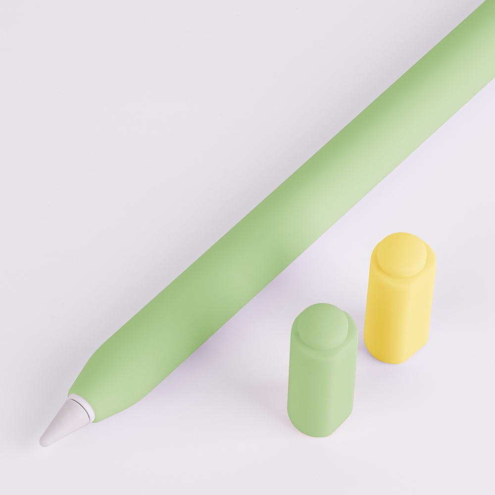 For Apple Pencil (USB-C) Double Cap Contrasting Color Silicone Protective Case(Matcha Green) - Shopkiz.com