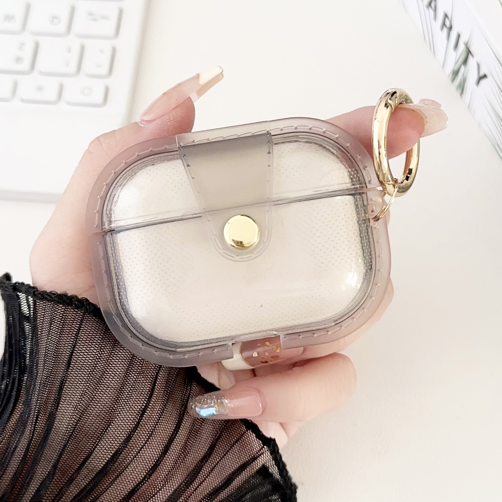 For AirPods Pro 2 Magnetic Clear Armor TPU TWS Earphone Cover(Black) - Shopkiz.com