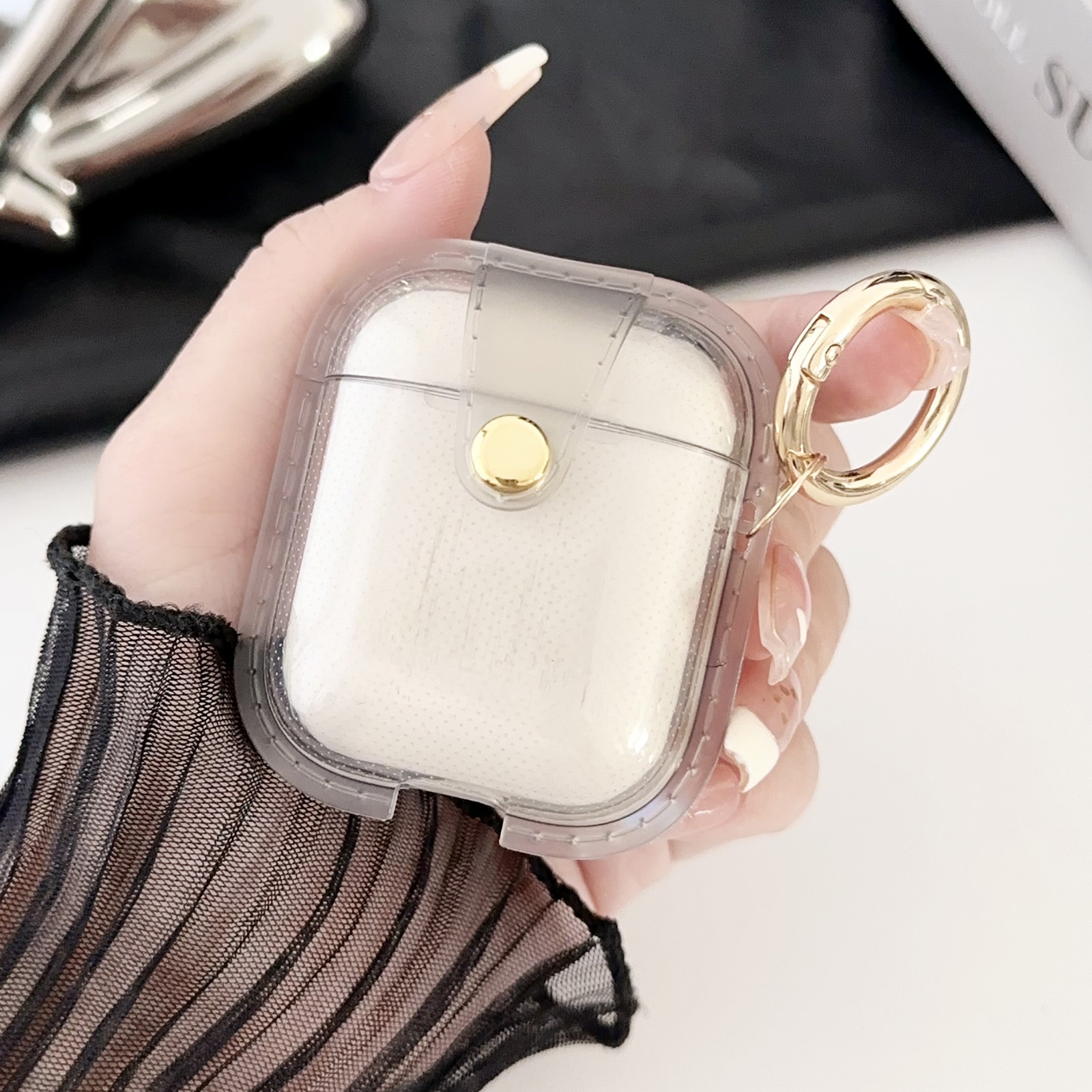 For AirPods 1 / 2 Magnetic Clear Armor TPU TWS Earphone Cover(Black) - Shopkiz.com