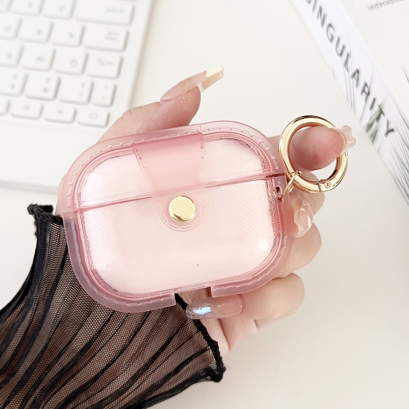 For AirPods Pro 1 Magnetic Clear Armor TPU TWS Earphone Cover(Pink) - Shopkiz.com