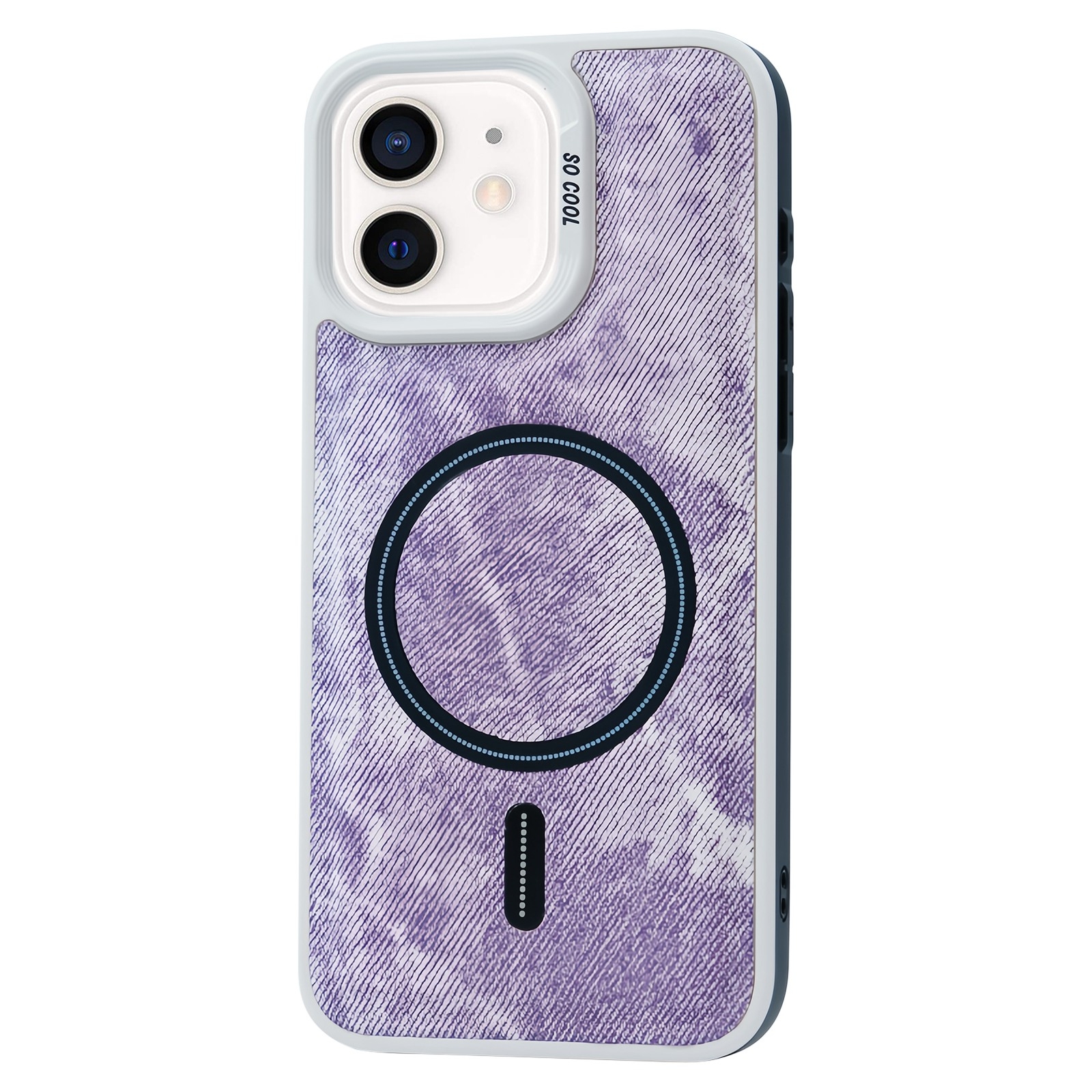 For iPhone 12 Contrast Color Denim MagSafe Magnetic Phone Case(Pink Purple) - Shopkiz.com
