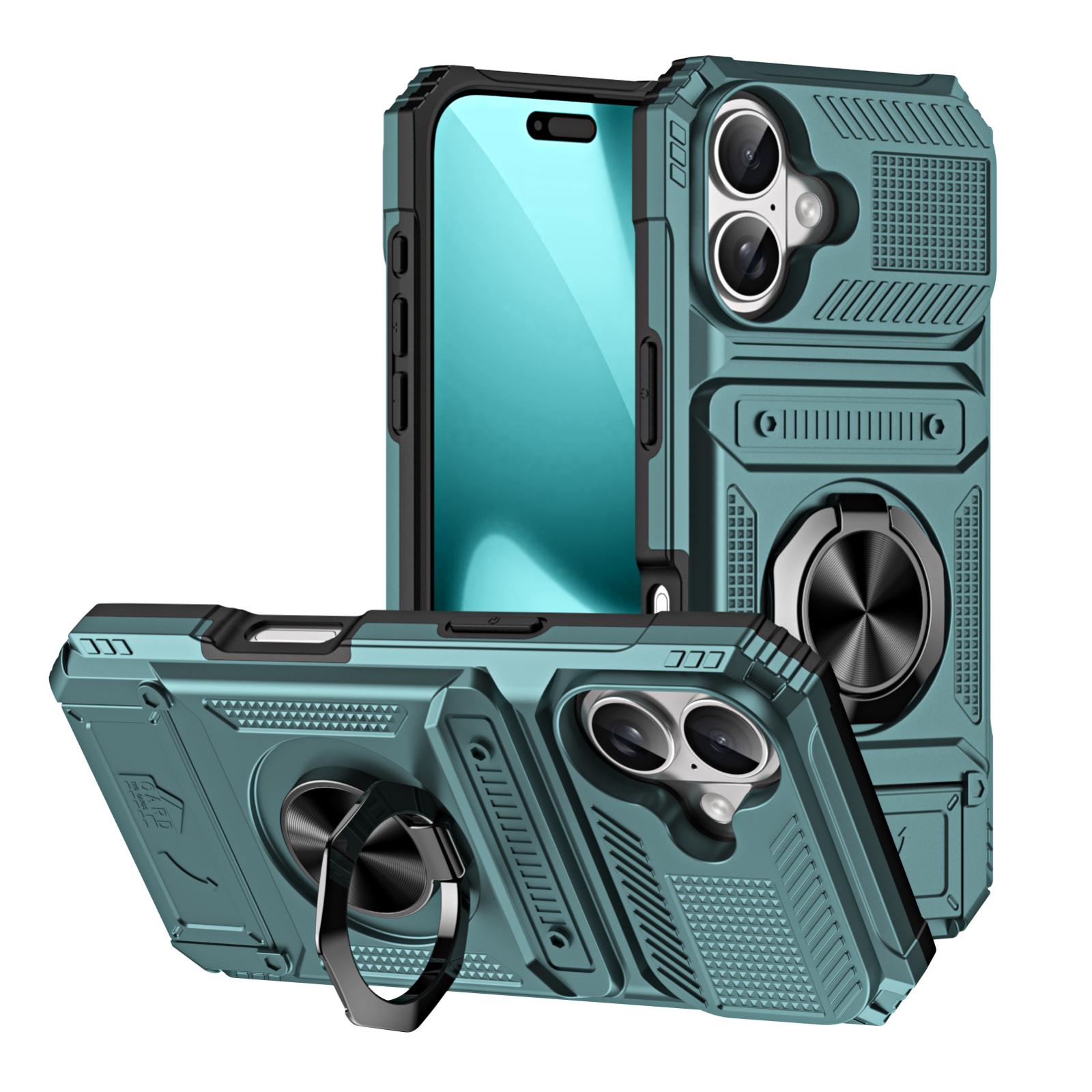 For iPhone 17 TPU+PC Shockproof Card Phone Case with Metal Ring Holder(Green) - Shopkiz.com