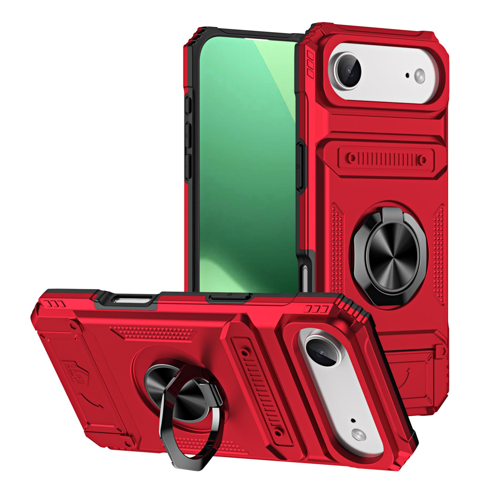 For iPhone 17 Air TPU+PC Shockproof Card Phone Case with Metal Ring Holder(Red) - Shopkiz.com