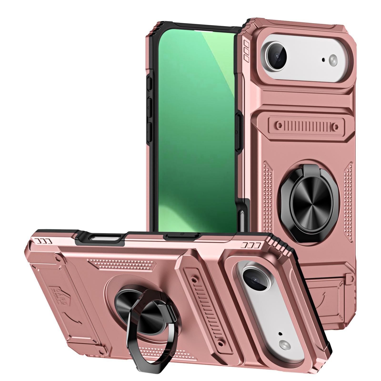 For iPhone 17 Air TPU+PC Shockproof Card Phone Case with Metal Ring Holder(Rose Gold) - Shopkiz.com